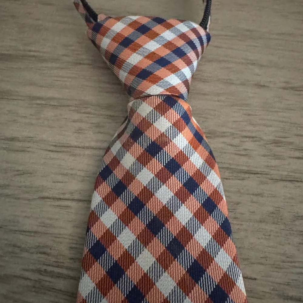 Lord & Taylor Blue and Orange Checkered Silk Tie